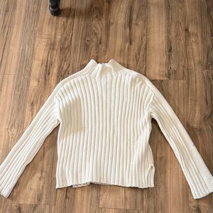 White Ribbed Mock neck Sweater